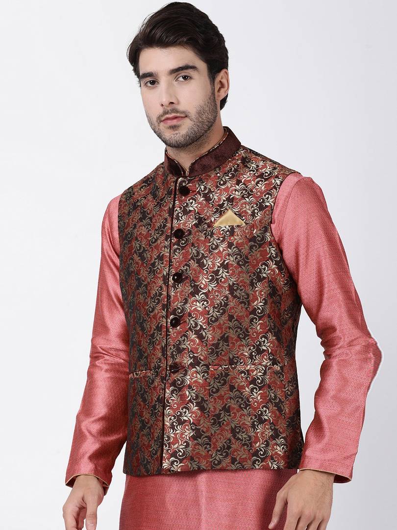 Men's Multicoloured 
Cotton Blend
 Woven Design Nehru Jackets